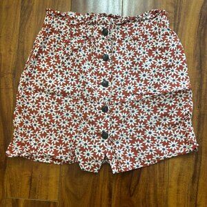 Madewell Skirt, Red Flower Pattern Size XS